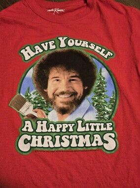 Red Bob Ross Graphic Short Sleeve Christmas Tee Small